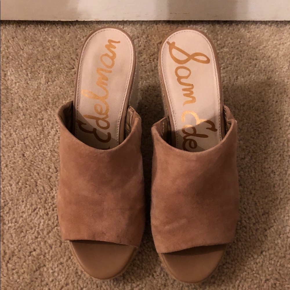 Sam Edelman Suede Raffia Open Toe Wedge - Picture 3 of 4